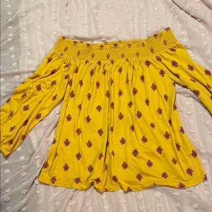 Old Navy Mustard Off-Shoulder Top with Floral Accents